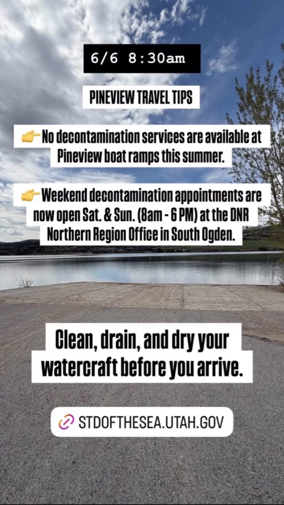 A photo showing current travel tips, road conditions, or parking availability at Pineview Reservoir. Text on image is included below.