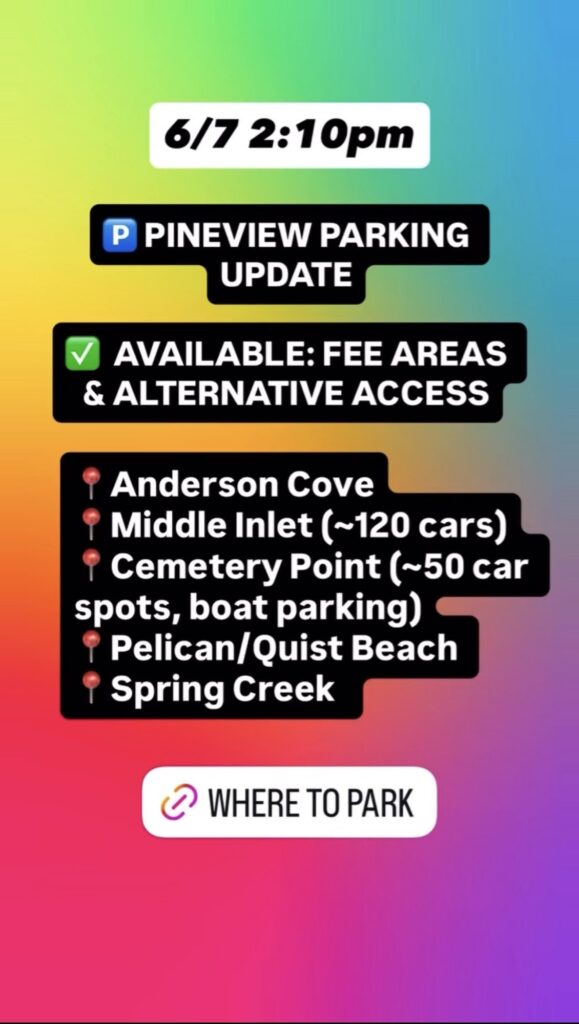 A photo showing current travel tips, road conditions, or parking availability at Pineview Reservoir. Text on image is included below.