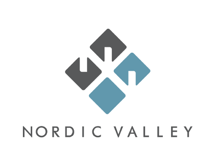 Nordic Valley logo featuring a modern, four-part abstract geometric mark